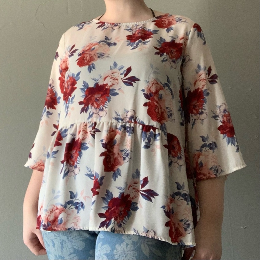 Flow Casual Top, Floral | Faded Glory | Large (12-14)